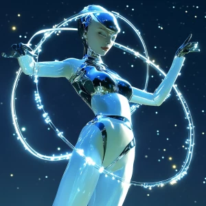 A female extraterrestrial character wielding a cosmic whip compo...