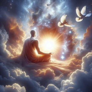Create me a realistic spiritual image using Jesus and the heaven...