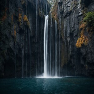 Describe a tranquil and mesmerizing scene of a floating waterfal...