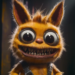 Stylized character portrait of a mischievous designer toy creat...