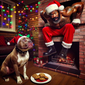 Illustrate a funny scene where an African American hip hop mascu...