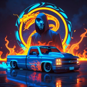 create an image depicts a striking and vibrant digital art style...