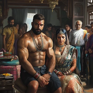 Digital art 1:1, a muscular sweaty man with a well-built physiqu...