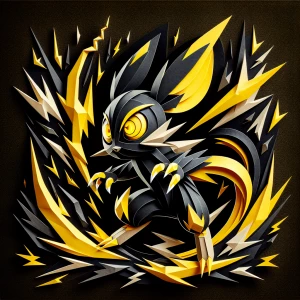 A fierce, stylized depiction of Pikachu reimagined in layered pa...