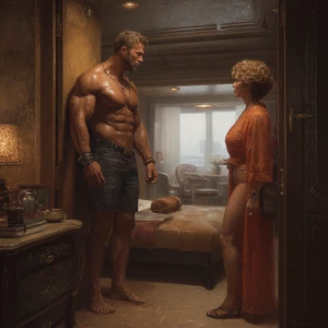 Hyperrealism digital painting, a muscular Russian man in his bea...