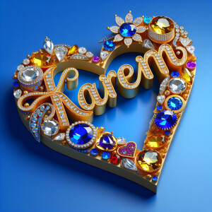 VCraft a 3-D image showcasing the name 'KAREN' in a luxurious go...