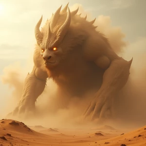 A massive sandstorm twisting into the form of a mythical desert...