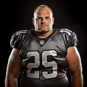 Create a whole body portrait image of a  now fat obese football...