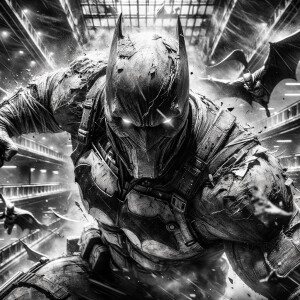 black and white high contrast oil painting style, photorealistic...