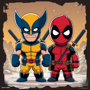 Create an image that features Wolverine and Deadpool as characte...