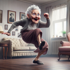 Funny and crazy caricature of a 95 year old spry American grandm...