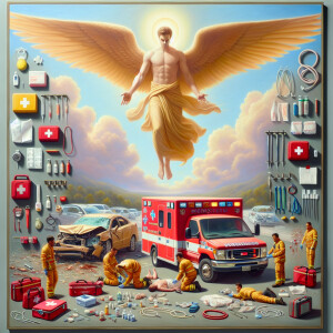 Create a realistic 3D oil painting depicting a scene of emergenc...