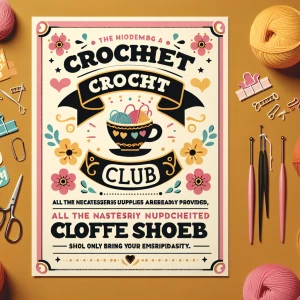 A flyer for a new Crochet Club to be held at a new coffee shop....
