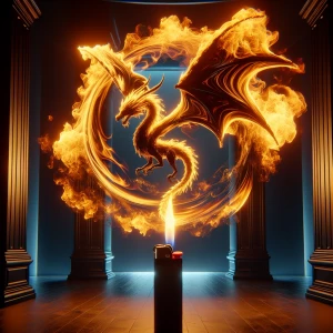 A lighter flickers to life in a dimly-lit room, and its flame tr...