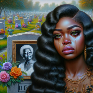 A beautiful light-skinnedb African-American woman with long wavy...