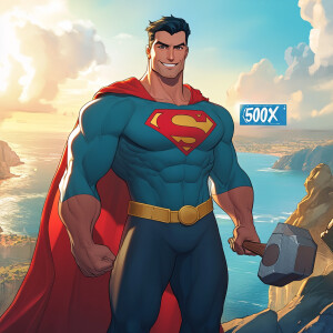 Image is a digital illustration featuring a superhero character...