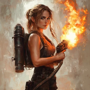 A girl with a flamethrower