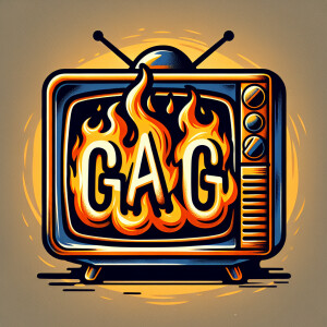 Tube TV with the word “GAG” on the screen on fire cartoon logo