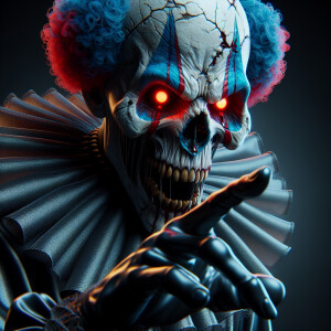 Skull Clown with blue and black  makeup and red glowing eyes"poi...