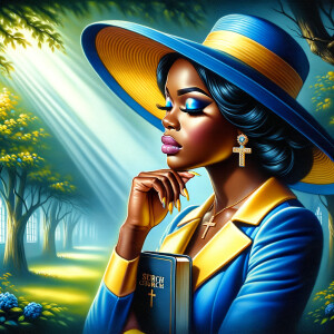 An airbrush oil painting depicts an African American woman with...