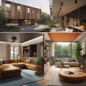 Design a NYC apartment inspired by NYCHA with a modernized 70s a...