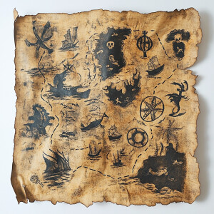 an old pirate map of treasure in worn out hard piece of paper ma...