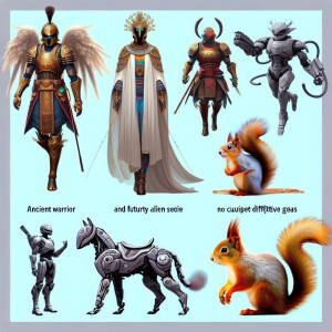 Squirrel , riding armored cat