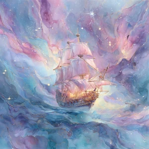 A mesmerizing galaxy galleon drifts gracefully through a sea of...