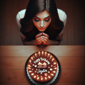 Picture a 23 year old girl with long dark brown hair and long ey...