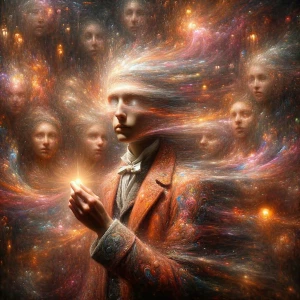 In the photo, a softly blurred figure stands amidst a vibrant sw...