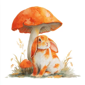 Create a vibrant watercolor illustration of a rabbit sitting und...