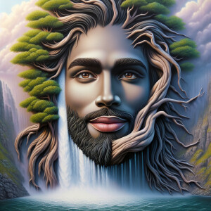 A hyper-realistic 3-D oil painting depicting a tree integrated w...