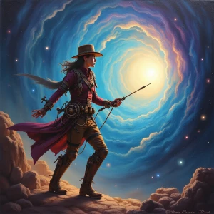 In the heart of a swirling cosmic void, a post-modern mythopoeic...
