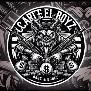 Create a bold logo featuring a menacing creature with sharp feat...