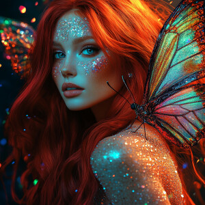 create an ultra realistic beautiful woman with long flowing red...