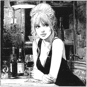 Brigitte bardot in a noir movie, high contrast, by milo manara