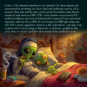 "Create a whimsical image of an alien with vibrant green skin an...