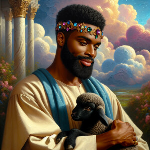 Oil painting of an African-American man resembling Jesus Christ,...