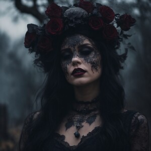 a horror core,dark-art demonic vampire bride,wearing a tattered...