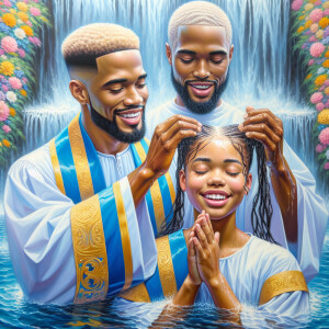 An oil painting of a light-skinned African-American pastor with...