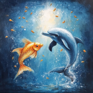 dolphin and goldfish playing