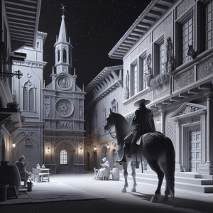 3d rendering, grayscale, Renaissance night sitting on horse