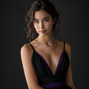 Photo of fair skinned young Latina woman with brunette hair, sli...