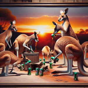 Kangaroos drinking beer