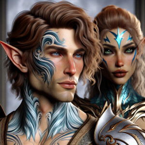 A tall elven man with a soft and angelic but masculine face, elf...