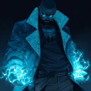 A powerful superhero character in a futuristic outfit, wearing a...