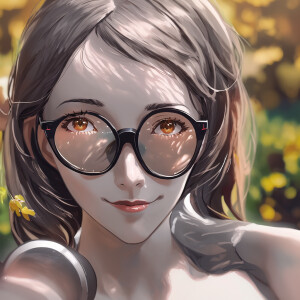 portrait close up of a beautiful woman with transparent glasses...