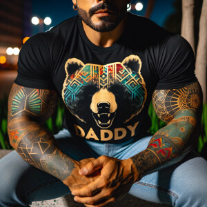 A muscular man is seated outdoors at night, dressed in a black t...