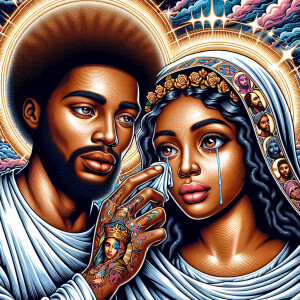 Ensure that the image distinctly represents both Jesus Christ an...