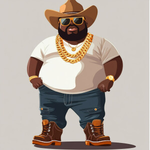Create a funny cartoon like overweight African American male wit...